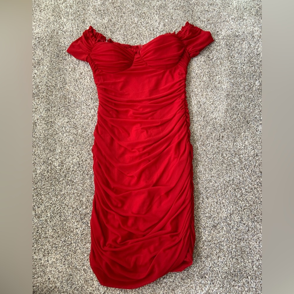 Windsor off the shoulders rouched red clubbing dress